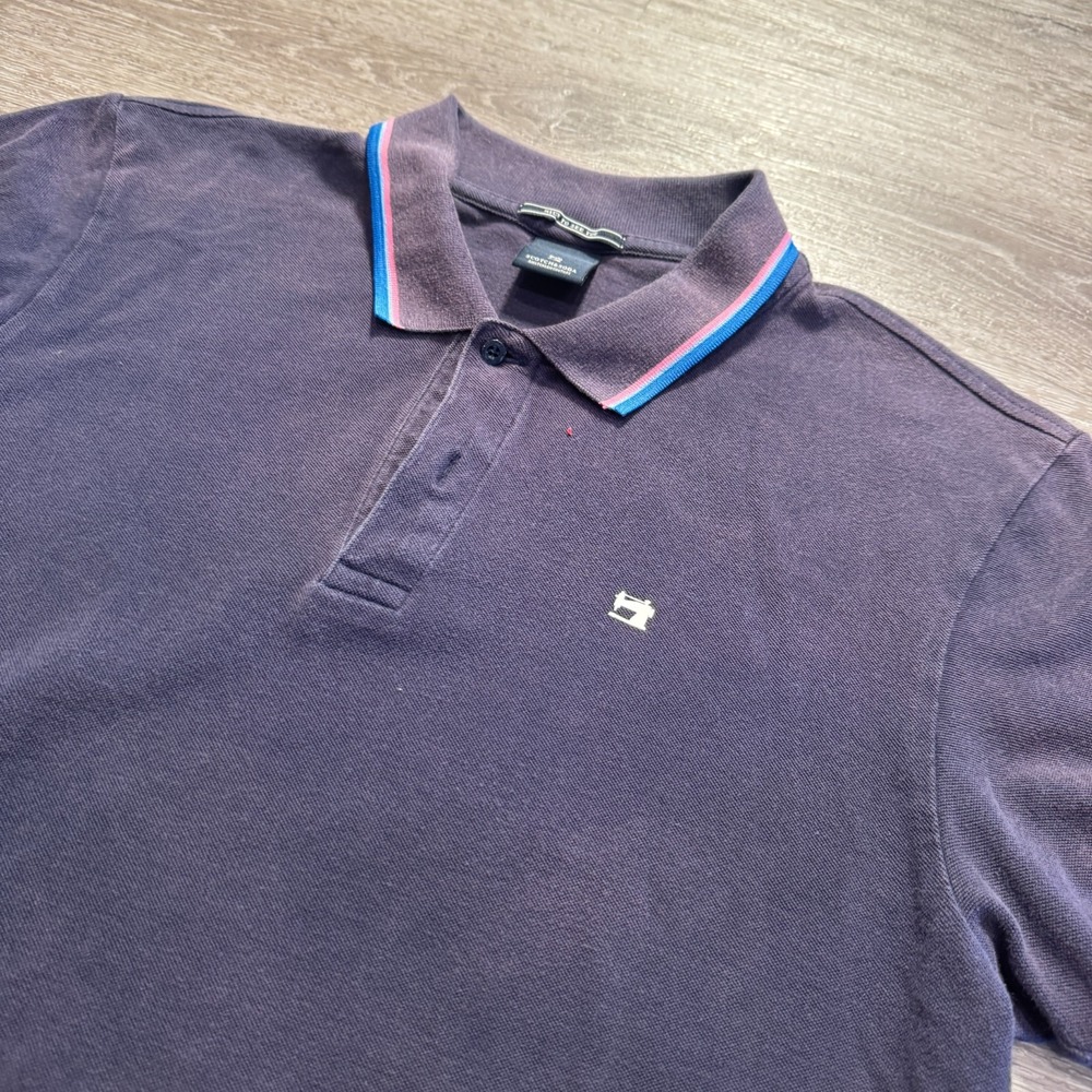 Scotch & Soda Polo Shirt Mens Large Blue Golf Casual Knit Short Sleeve Casual